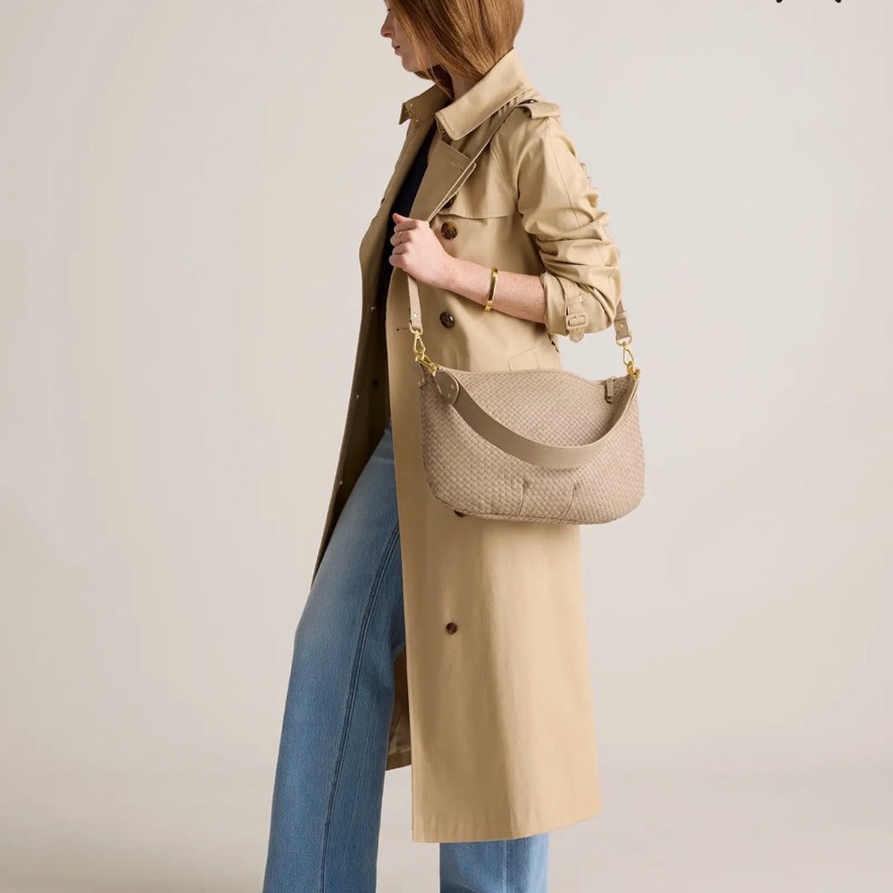 NEW Quince Italian Leather Convertible Crescent Handwoven Shoulder Bag - Taupe - Picture 4 of 12
